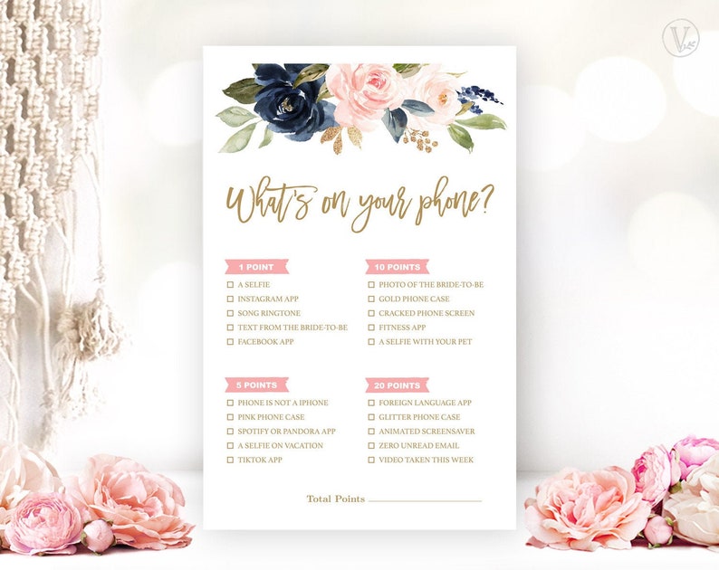 Bridal Shower Game What's on Your Phone Printable Bridal Etsy