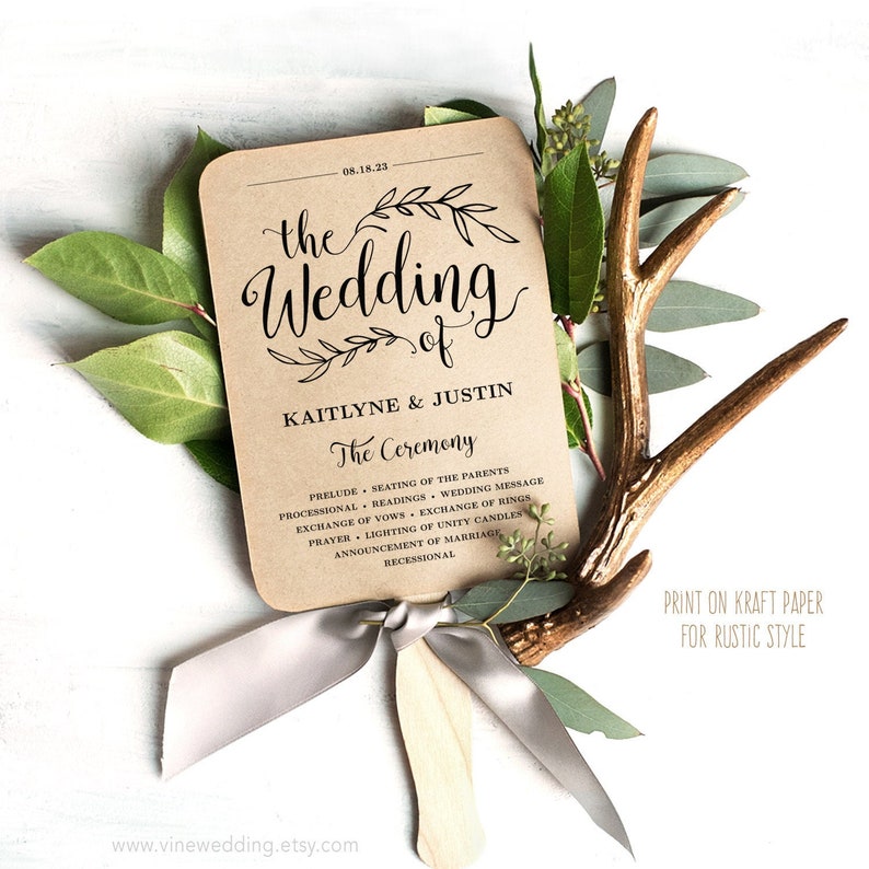 Printable Wedding Program Template, Rustic Wedding Fan Program, Editable, Wedding Fans, Editable, Wedding Fan, 5x7, Vintage, VW01