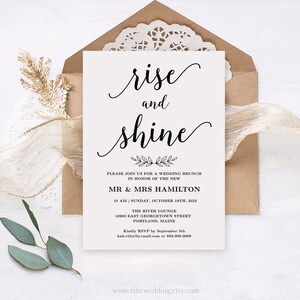 Wedding Brunch Invitation, Printable Wedding Brunch Card, Simple and Modern, Rise and Shine, Editable Text, Modern Calligraphy, VWC88 zdjęcie 2