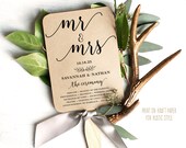 Wedding Fans, Printable Wedding Fan Program Template, Fan Wedding Program, Editable text, Modern Calligraphy, Mr Mrs, VWC88