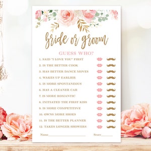 Bridal Shower Game, Guess Who, Bride or Groom Game, Printable Bridal Party Games, Bridal Shower Games, Blush Pink Floral, VWC95