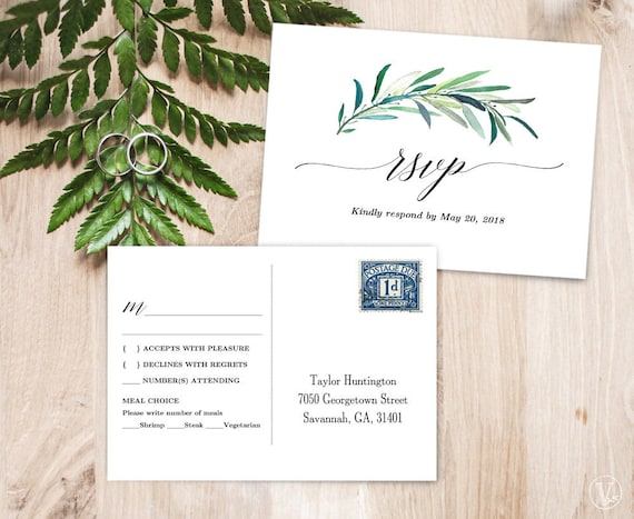 greenery rsvp postcard template printable wedding rsvp card printable rsvp cards