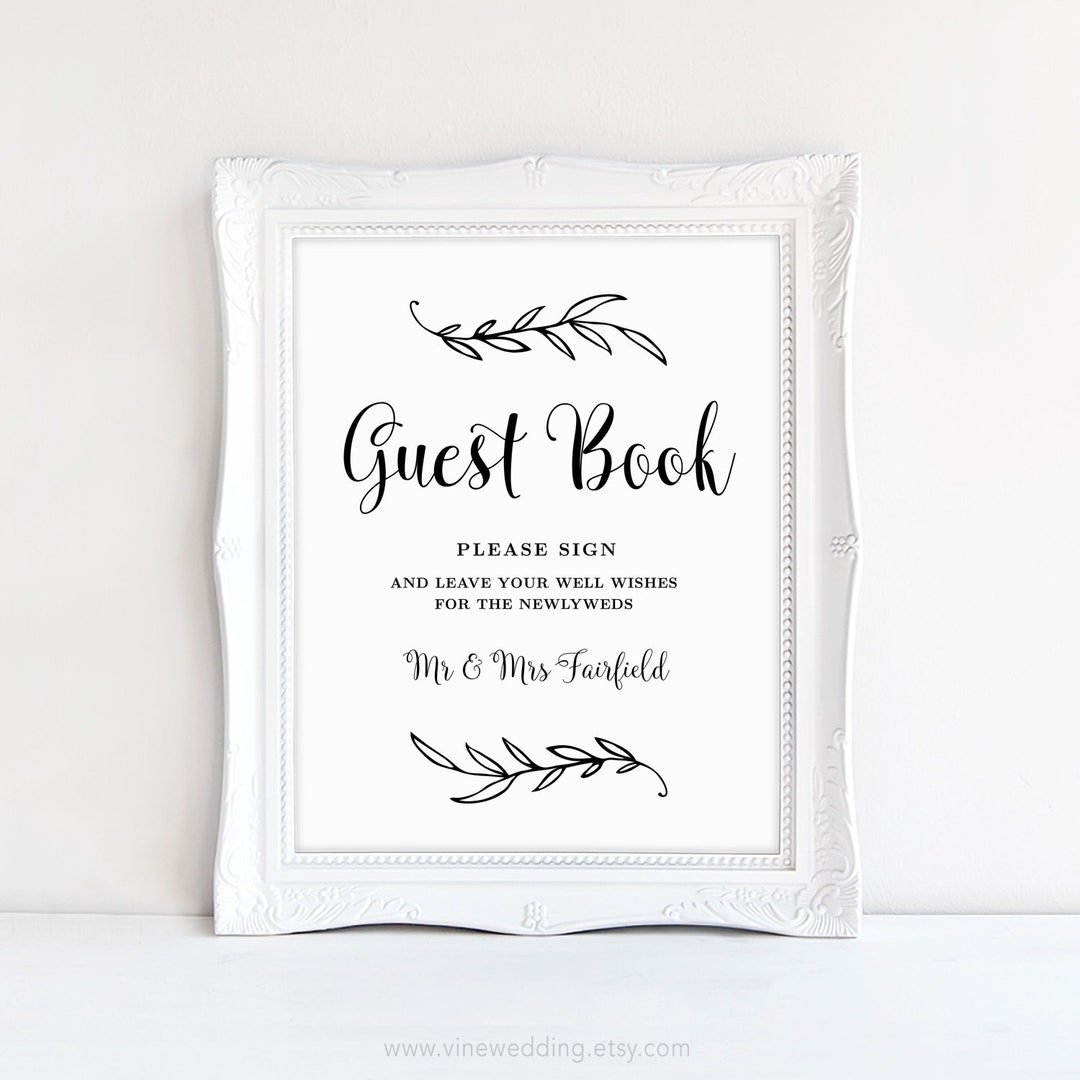 Wedding Guest Book Sign, Printable Guest Book Sign, Wedding Reception ...