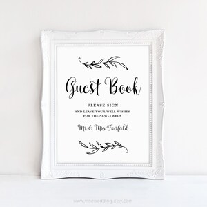 Wedding Guest Book Sign, Printable Guest Book Sign, Wedding Reception Sign, Reception Decor, VW01