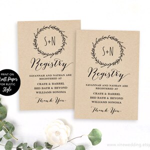 Wedding Registry Card Template, Printable Wedding Registry Card,  Editable, Rustic, Kraft, DIY, Classic Wreath, VW06