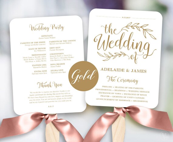 Gold Wedding Fan Printable Wedding Program Template Fan Etsy