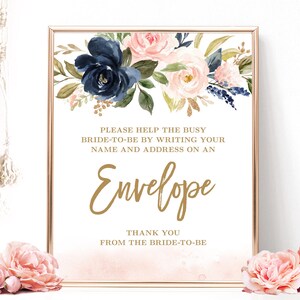Address the Envelope Sign, Printable Write Your Address on the Envelope Sign, Navy, Pink, Blush, Floral, Gold, VWC78
