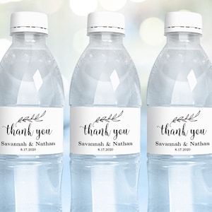 Water Bottle Labels, Printable Water Bottle Label Template, Personalized and Editable, Thank You, VW01 image 1