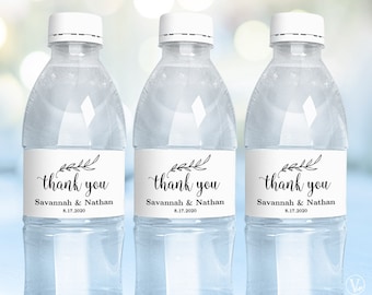 Water Bottle Labels, Printable Water Bottle Label Template, Personalized and Editable, Thank You, VW01