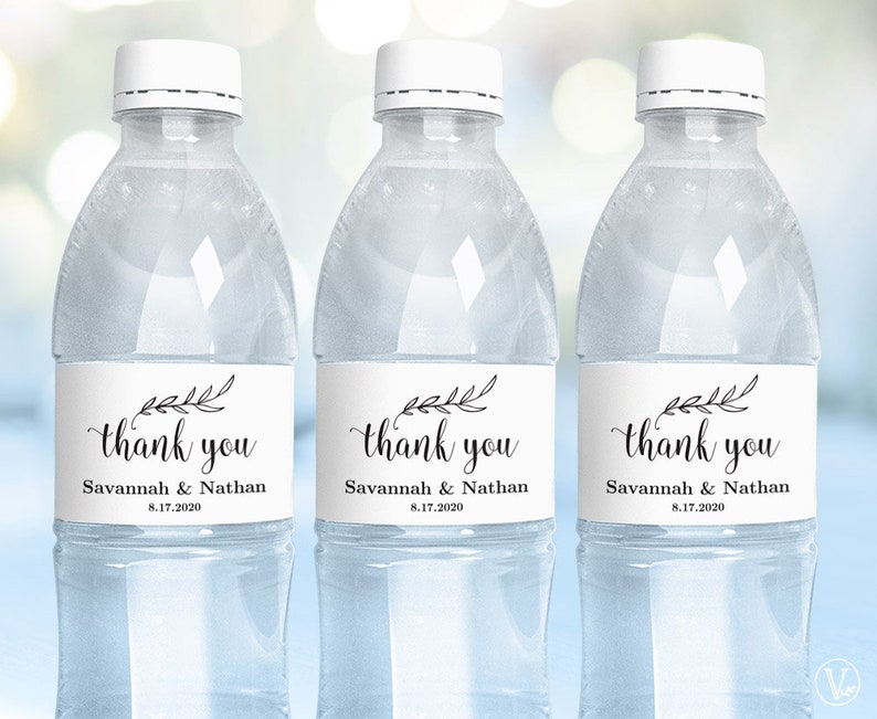 Water Bottle Labels, Printable Water Bottle Label Template, Personalized and Editable, Thank You, VW01 image 1