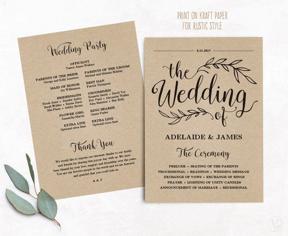 printable wedding program wedding