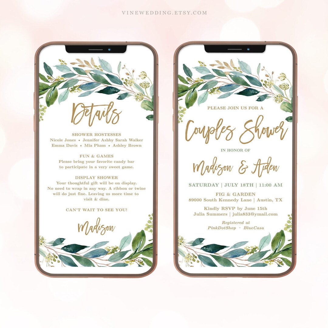 Digital Couples Shower Invitation Template, Editable, Mobile Invitation
