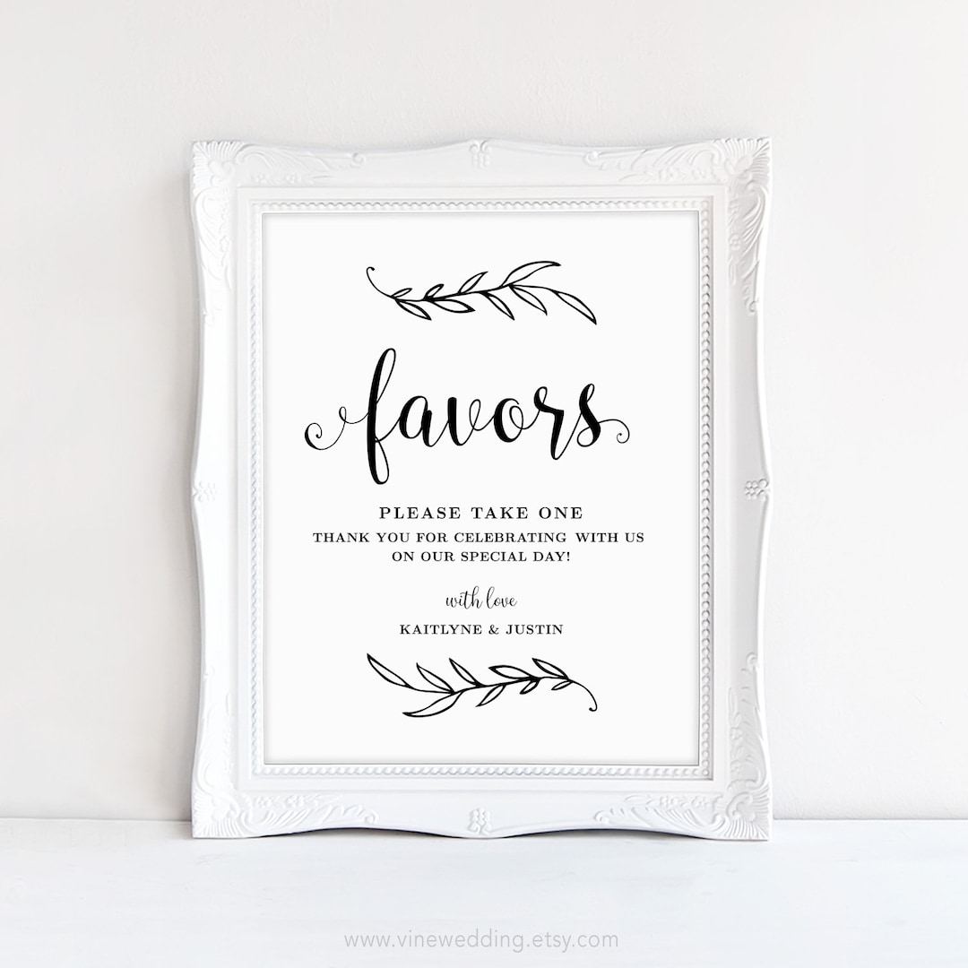 Printable Favors Sign, Wedding Favors Sign, Wedding Reception Signs ...