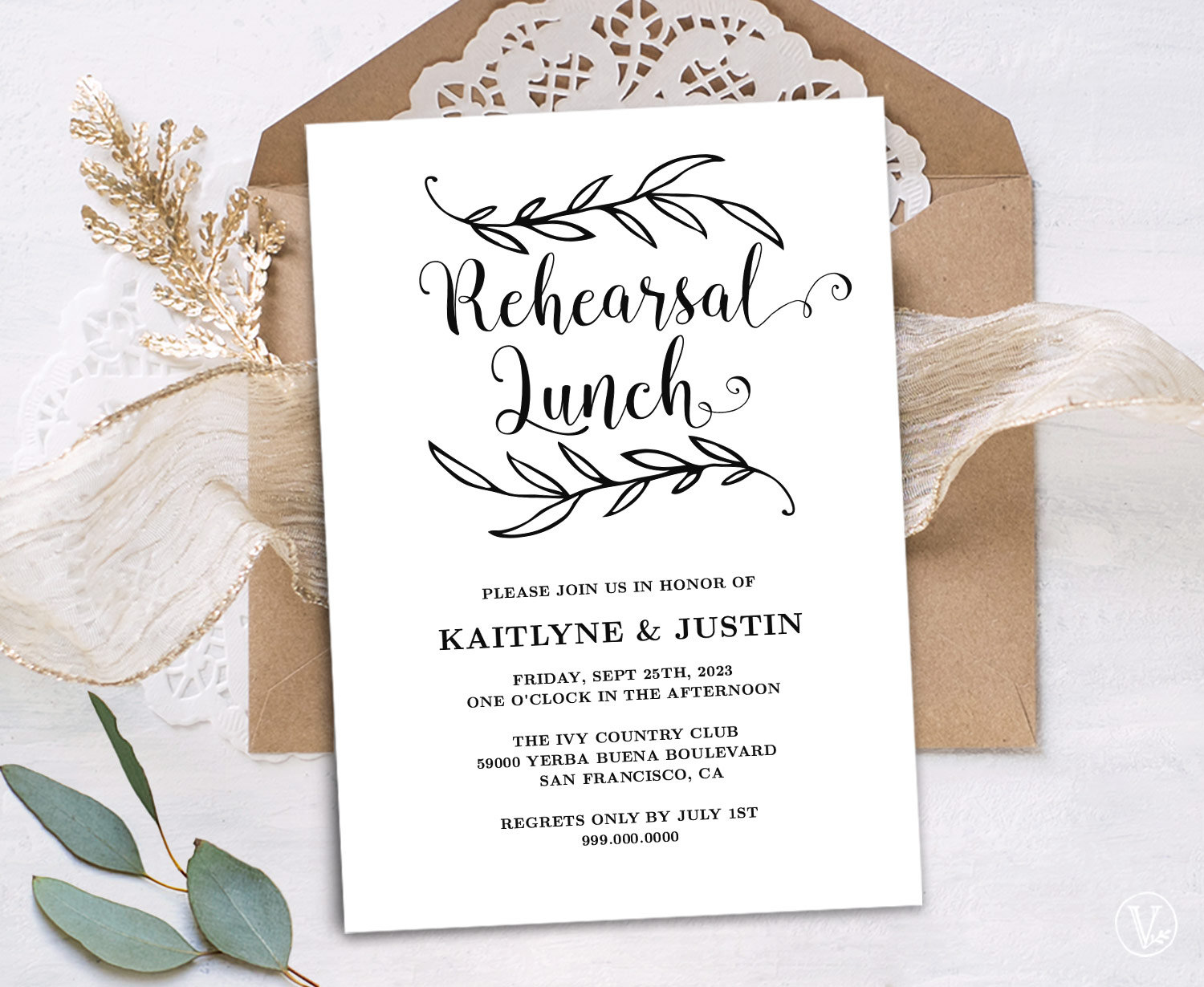 Printable Rehearsal Lunch Invitation Card Template Rustic Etsy
