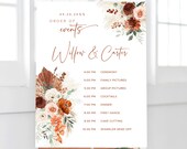 Wedding Order of Events Sign, Editable, Timeline Template, Boho, Vertical, Pampas, Arch, Terracotta, VWC72