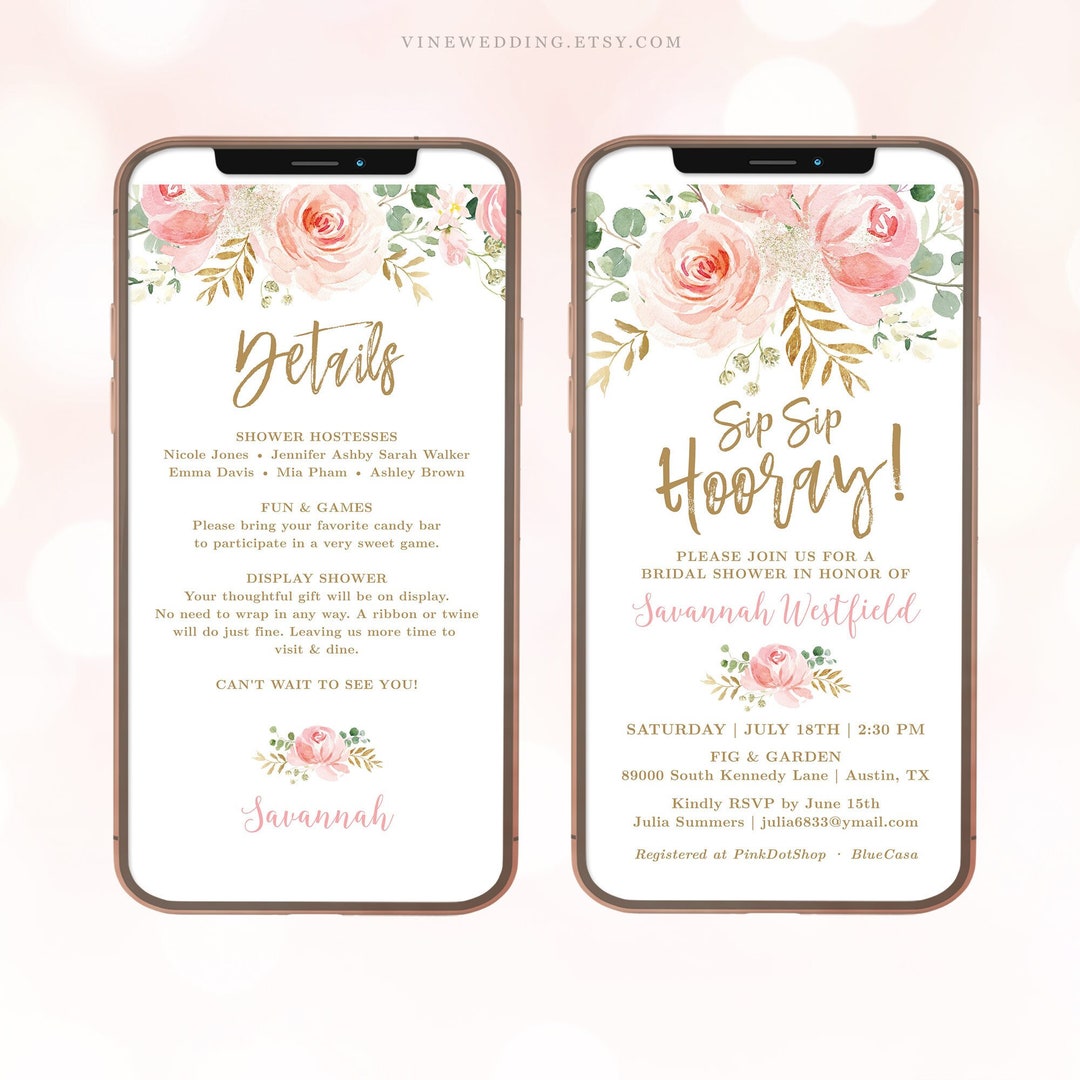 Sip Sip Hooray! Digital Bridal Shower Invitation Template, Editable ...