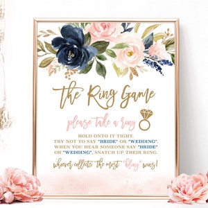Bridal Shower Game, The Ring Game, Please Take a Ring Sign, Printable Game Sign, Navy, Blush, Pink, Gold, VWC78
