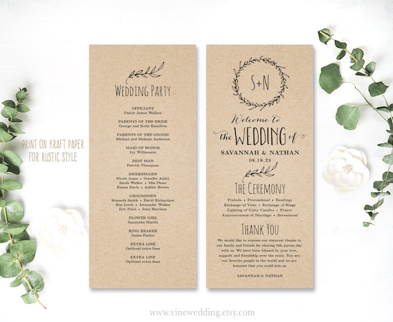Printable Wedding Programs Diy Wedding Programs Simple Etsy