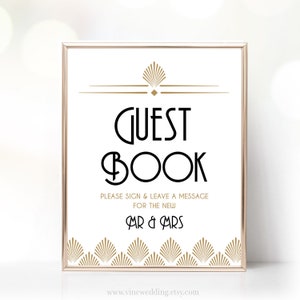 Art Deco Wedding Guest Book Sign, Editable Wedding Guestbook Sign Template, Printable Guestbook Sign, Art Deco, Gold, Gatsby, Shell, VW46