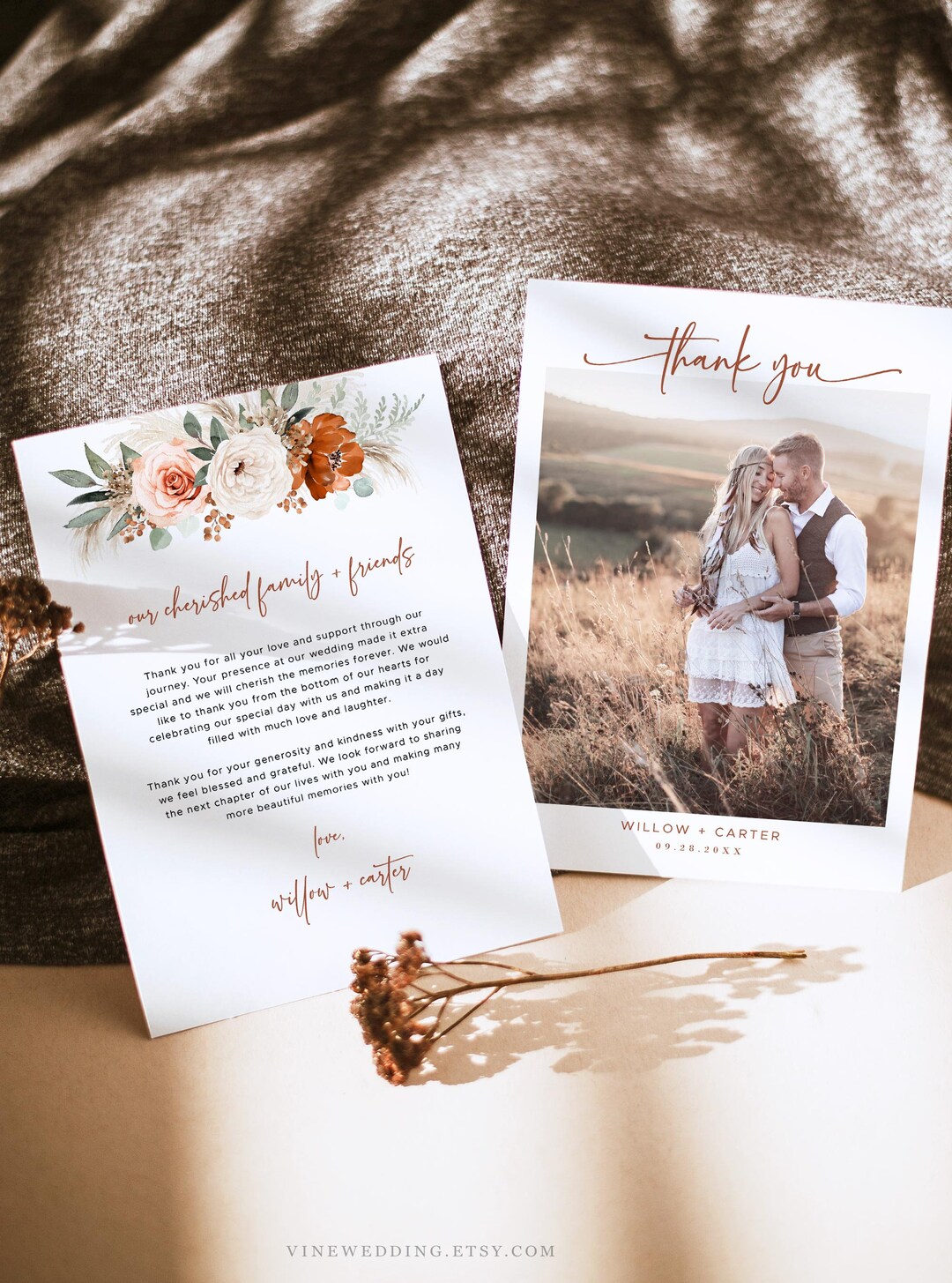 Editable Wedding Thank You Card Template, Photo Wedding Thank You Card ...