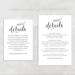 K&ouml;nnte beinhalten: Schwarz-wei&szlig;e Hochzeitskarte mit Details und floralem Design. Die Karte enth&auml;lt Informationen &uuml;ber die Rezeption, Anfahrt und Unterk&uuml;nfte. Der Text lautet "details", "Empfang", "Anfahrt" und "Unterk&uuml;nfte".