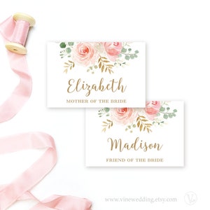 Printable Name Labels, Name Badge Insert, Bridal Name Tags, Bridal Shower, Wedding, Name Badge,  Blush Pink Floral, VWC95