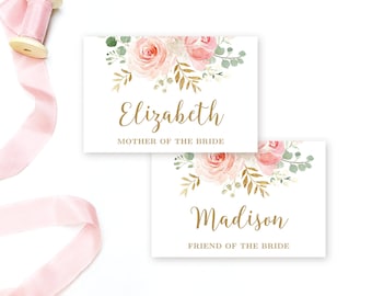 Printable Name Labels, Name Badge Insert, Bridal Name Tags, Bridal Shower, Wedding, Name Badge,  Blush Pink Floral, VWC95