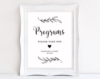 Printable Programs Sign, Wedding Programs Sign, Wedding Reception Signs, Vintage Wedding, VW01