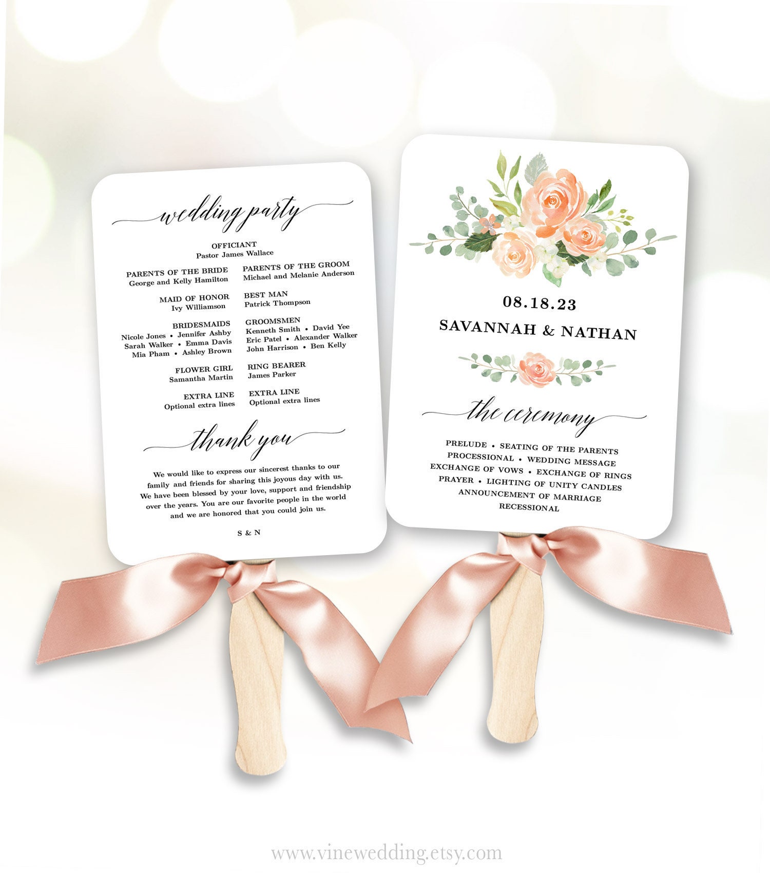 Peach Floral Wedding Program Fan Template Printable Fan Etsy UK Peach Floral Wedding Program Fan Template Printable Fan Etsy UK