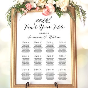 Wedding Seating Chart Sign Template, Alphabetical or Table Numbers, Printable Wedding Seating Chart, Editable Seating Chart, DIY, VW06