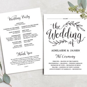 Printable Wedding Program, Wedding Program Template, Kraft Wedding Programs, Cheap DIY program, EDITABLE Text, 5x7, VW01 image 2