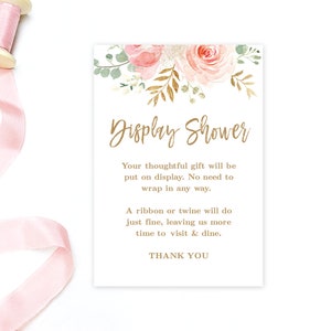 Display Shower Insert Card Template, Printable Bridal Shower Dispaly Shower Card, Information Card, Blush Pink and Gold, VWC95