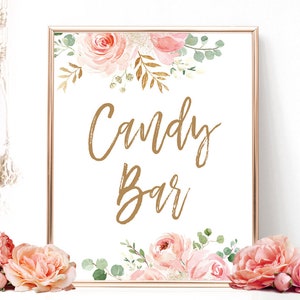 Candy Bar Sign, Printable Candy Bar Sign, Bridal Shower Sign, Blush Pink Floral, VWC95