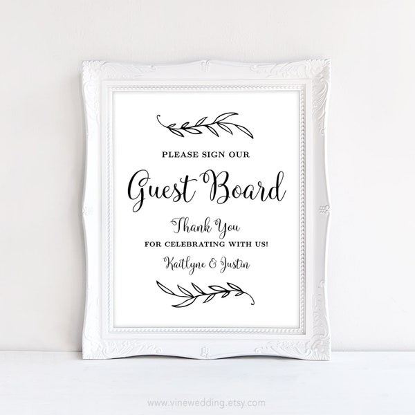 Guest Board Sign, Printable Guest Board Sign Template, Sign our Guest Board Sign, Editable, Vintage Wedding, 8x10, VW01