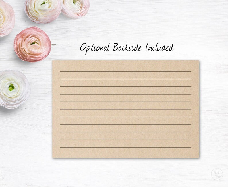 May include: A blank, lined card with the text "Optional Backside Included" printed at the top. The card is on a white wooden surface.