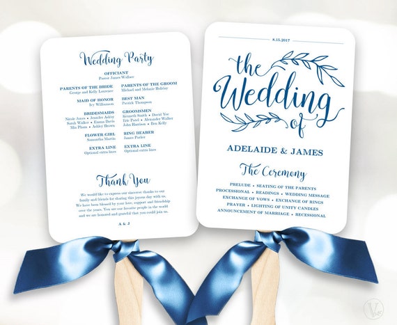 Navy Blue Wedding Program Template Fan Wedding Program Etsy