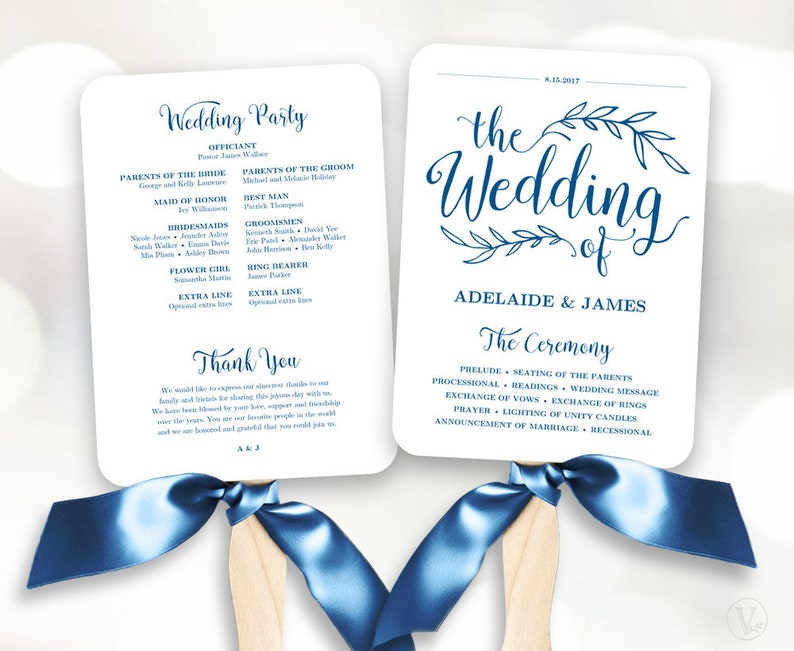 Navy Blue Wedding Program Template Fan Wedding Program Etsy