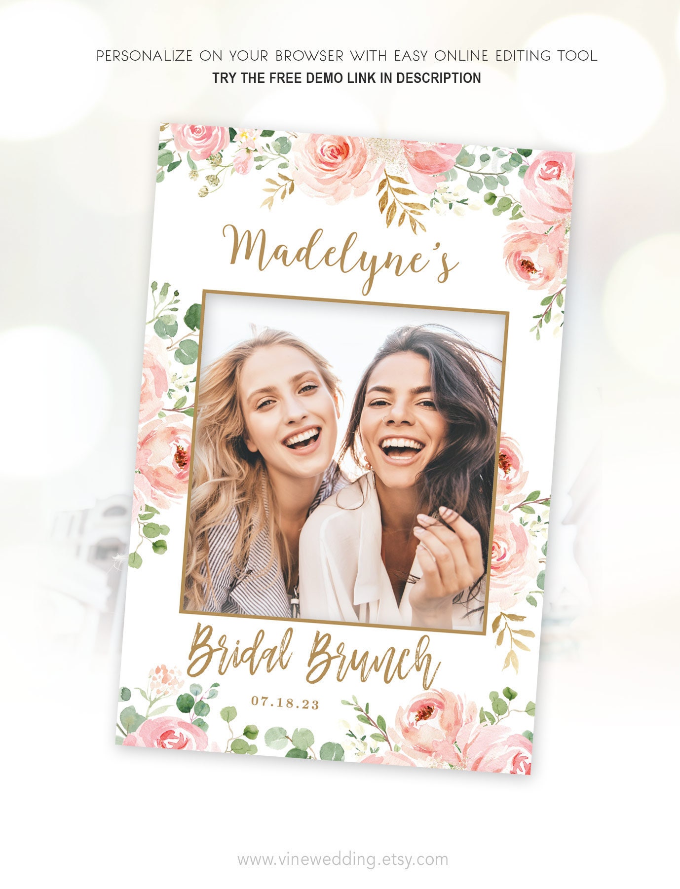 Bridal Brunch Photo Frame Prop Printable Bridal Brunch Photo Prop Frame Template Photo Booth Prop Sign 24x36 Blush Pink