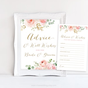 Advice and Well Wishes for the Bride & Groom Sign and Cards, Wedding Well Wishes and Advice, Floral, Blush Pink, Gold, VWC94