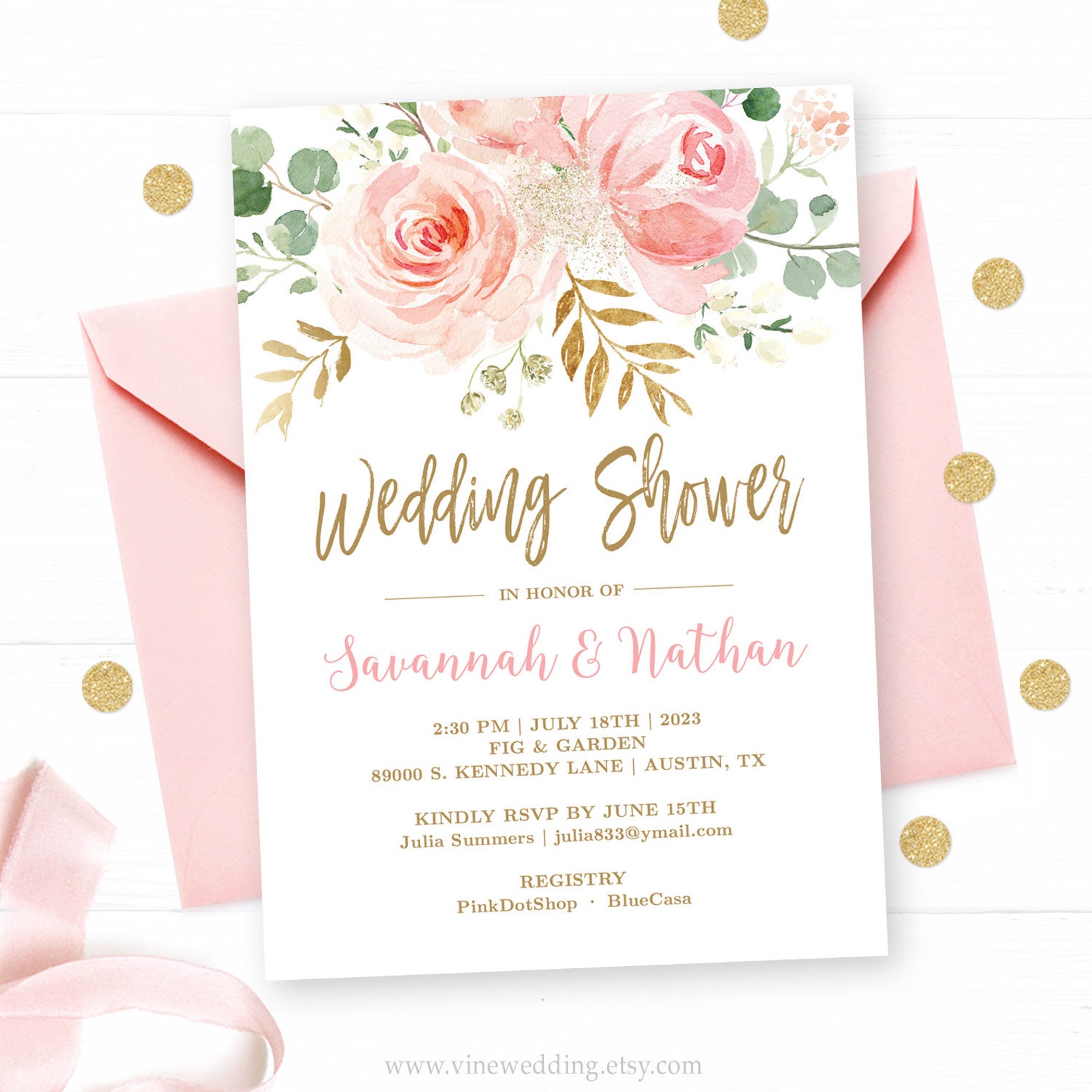 Wedding Shower Invitation Template Editable Printable Etsy