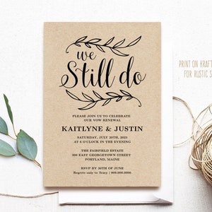 Vow Renewal Invitation Template, Printable Wedding Vow Renewal Invitation,  Kraft Invitation, Anniversary Vow Renewal, We Still Do, VW01