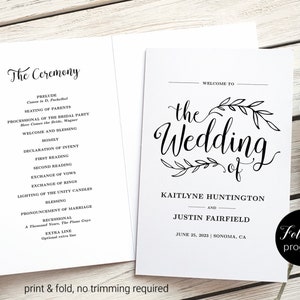 Wedding Program Template, Folded Wedding Program, Printable Wedding Program, Rustic, Vintage Wedding, VW01