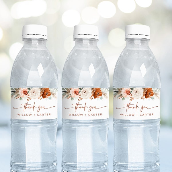 Water Bottle Label Template, Boho Floral Printable Water Bottle Labels, Wedding Water Bottle Label, Boho, Pampas, Floral, VWC72, VWC71