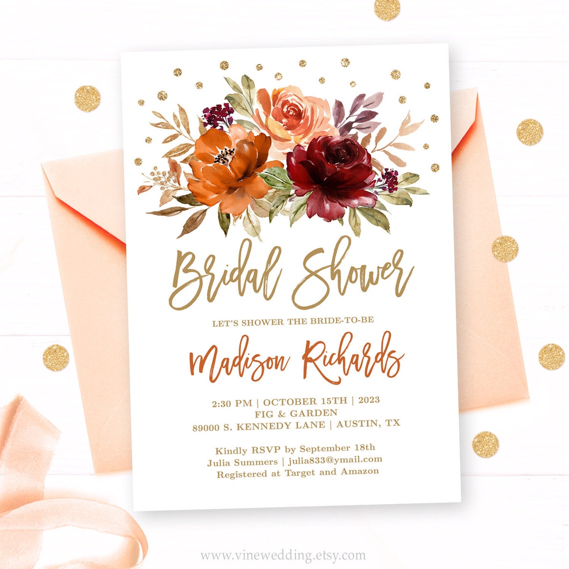 Fall Bridal Shower Invitation Template Printable Autumn image 1