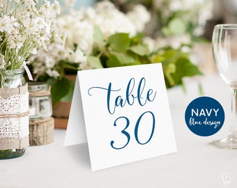 Navy Blue Wedding Table Numbers 1–40, Tented Table Numbers, Printable Wedding Table Numbers, INSTANT DOWNLOAD, 5x5 Folded, TN04