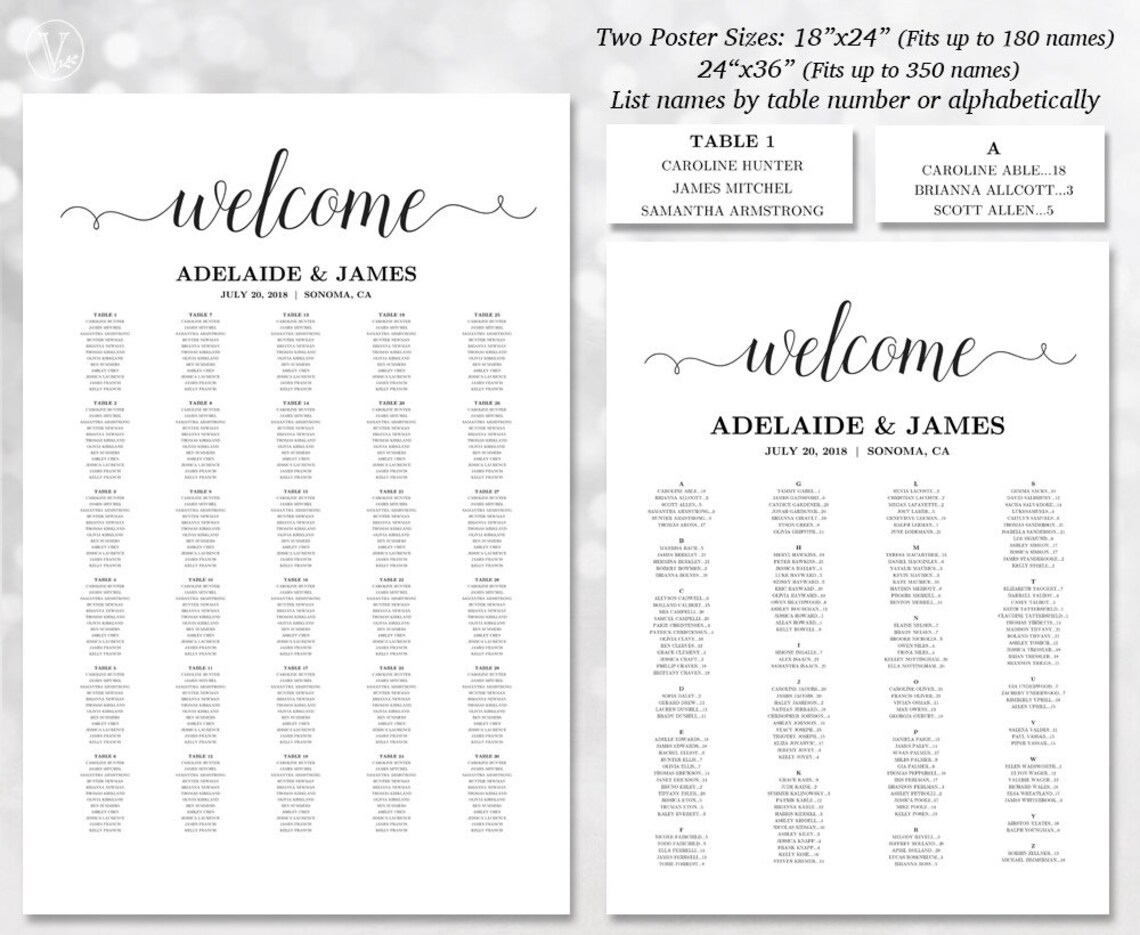 Wedding Seating Chart Template Wedding Seating Chart Poster Etsy
