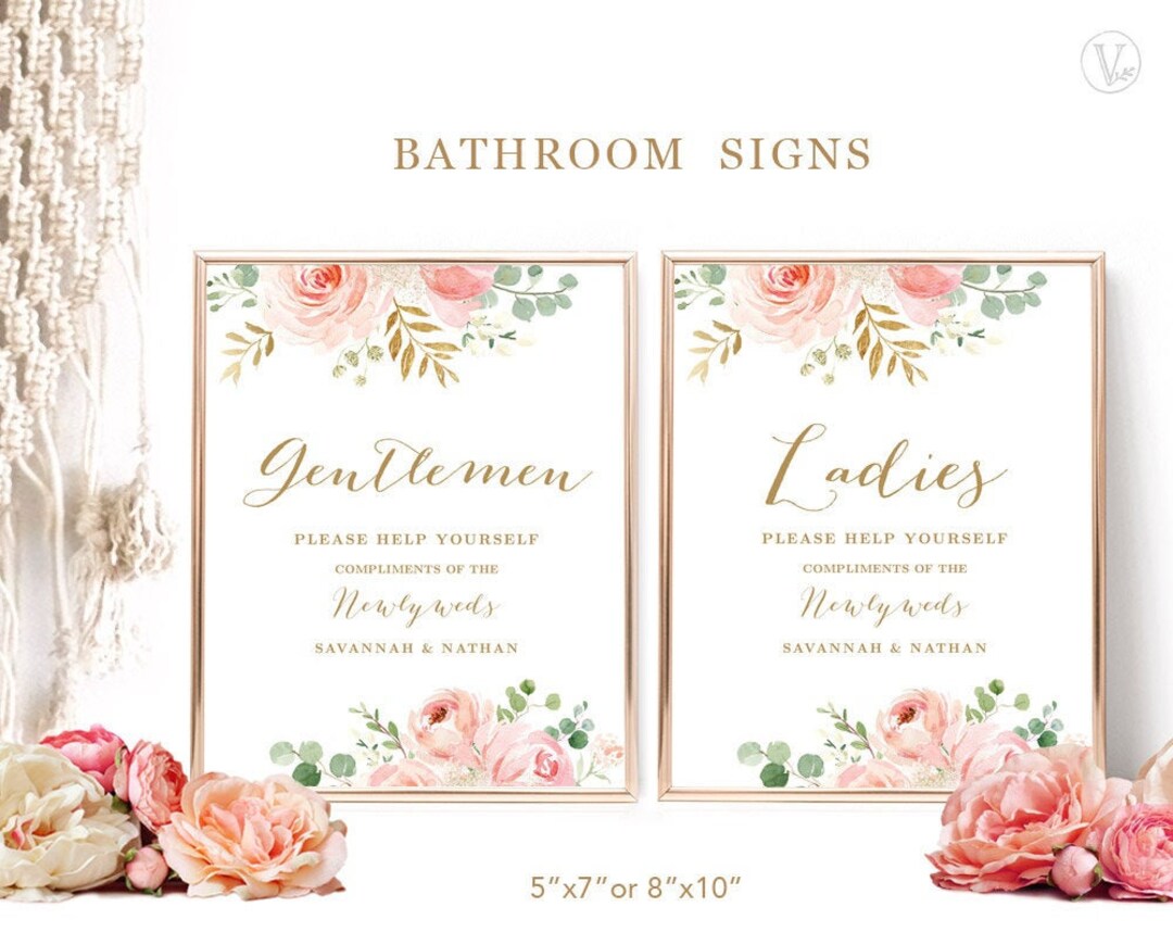 Bathroom Signs, Wedding Bathroom Signs, 5x7 and 8x10, Floral, Blush ...