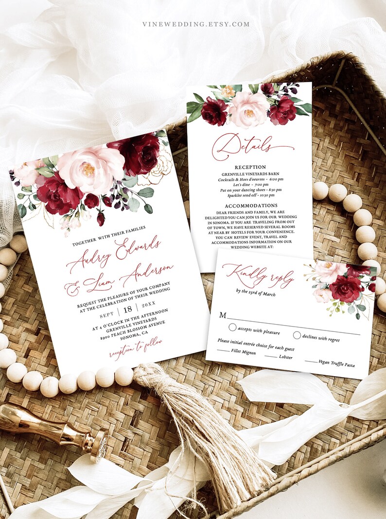 Wedding Invitation Set Printable Wedding Invitation Template - Etsy