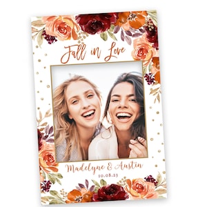 Fall Photo Prop Frame, Editable Wedding Photo Frame Prop Template, Printable, Bridal Shower, Autumn, Floral, Rust, Burgundy, VWC76, VWC74