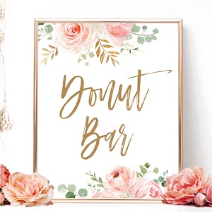 Donut Bar Sign, Printable Donut Bar Sign, Bridal Shower Sign, Blush Pink Floral, VWC95